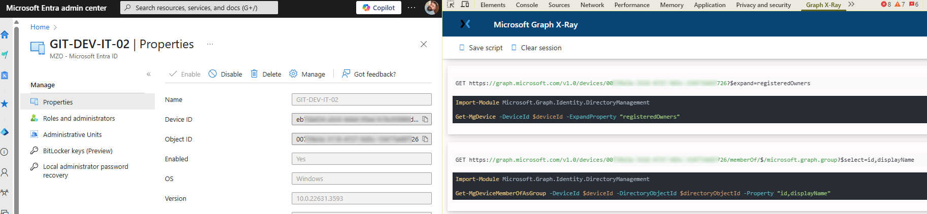 Snip of Graph X-Ray extension at work.